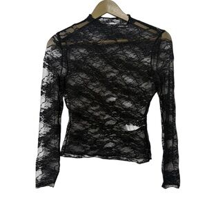 SHEIN Small Black Lace Long Sleeve Shirt Western Festival Boho Y2K Whimsigoth